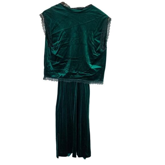 Vintage JCPenny Velvet Dress Size Small 80s Green w/Jacket Lace Glam Rock Party - Picture 3 of 11